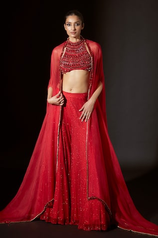 Itrh Vibrant Jewel Crystal Embellished Cape Sharara Set 