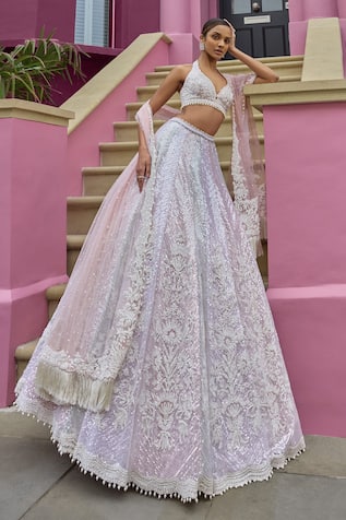 Seema Gujral Dori Embroidered Pastel Lehenga Set 