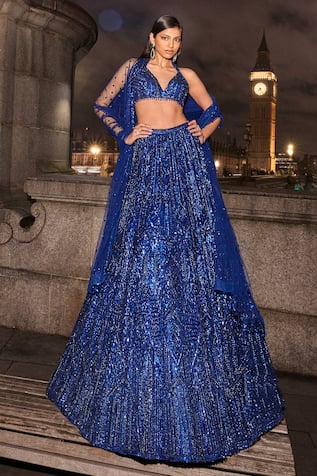 Seema Gujral Sequin Geometric Embroidered Lehenga Set 