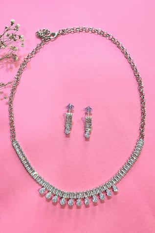 Prestones Clear Zircon Studded Necklace Set 