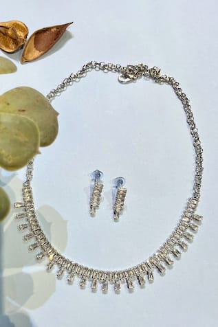 Prestones Clear Stone Studded Necklace Set 