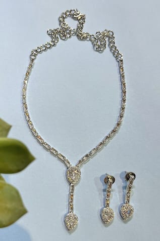 Prestones Zircon Studded Lariat Necklace Set 