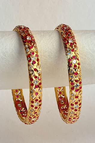 Prestones Stone Studded Floral Bangles- Set of 2 