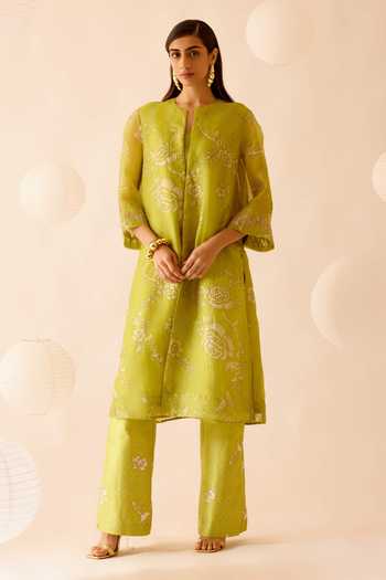 Bunka Amara Rosa Print Jacket Kurta With Camisole 
