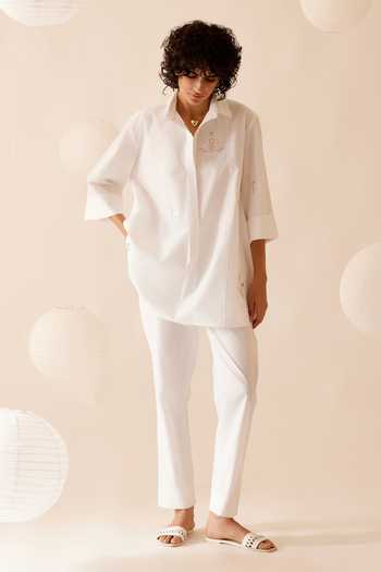 Bunka Chintz Fleur Embroidered Collared Top 