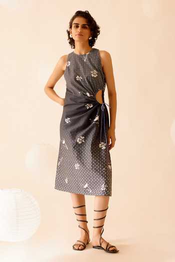Bunka Pia Floral Pattern Midi Dress 