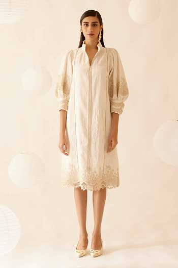 Bunka Slava Floral Lace Embellished Dress 