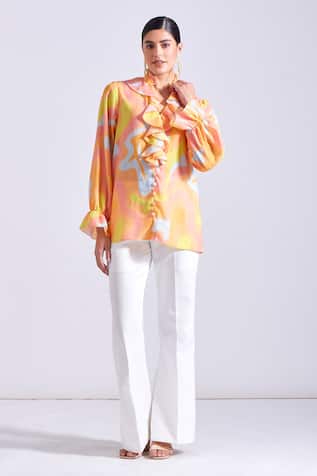 Zosia Leon Abstract Print Ruffled Shirt 