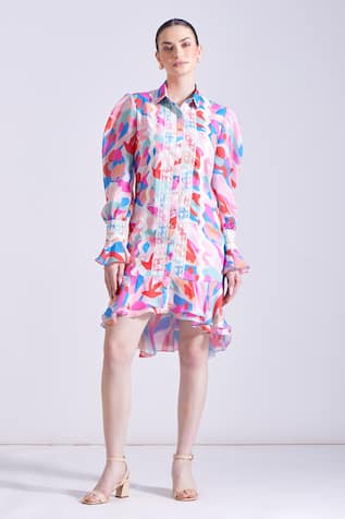 Zosia Morjim Floral Abstract Print Shirt Dress 