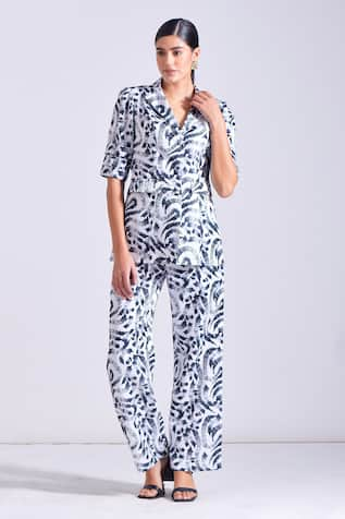 Zosia Braga Abstract Leaf Print Shirt & Pant Set 