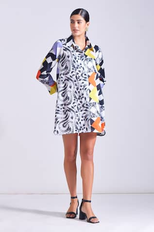 Zosia Flavia Abstract Print Shirt Dress 