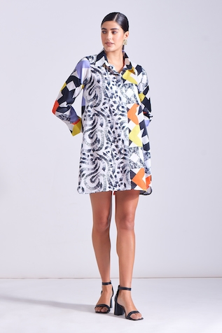 Zosia Flavia Abstract Print Shirt Dress