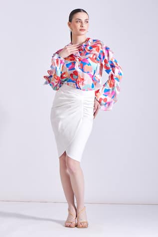 Zosia Lucia Printed Draped Shirt & Skirt Set 