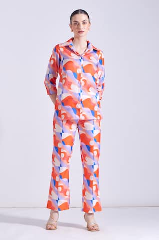 Zosia Sintra Wave Print Shirt & Pant Set 