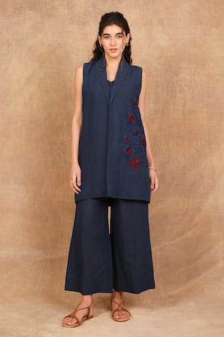 The Right Cut Iris Bloom Embroidered Blazer Pant Set 