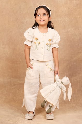 The Right Cut Floral Embroidered Top & Pant Set 