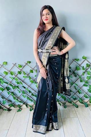 Zal From Benaras Pure Katan Silk Saree With Unstitched Blouse Piece 