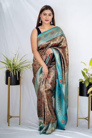 Zal From Benaras Floral Butti Pattern Saree With Unstitched Blouse Piece 