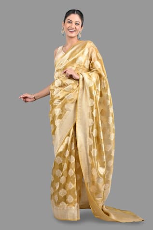 Zal From Benaras Floral Zari Woven Saree With Unstitched Blouse Piece 