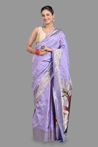 Zal From Benaras Silk Paithani Bandhej Woven Saree With Unstitched Blouse Piece 