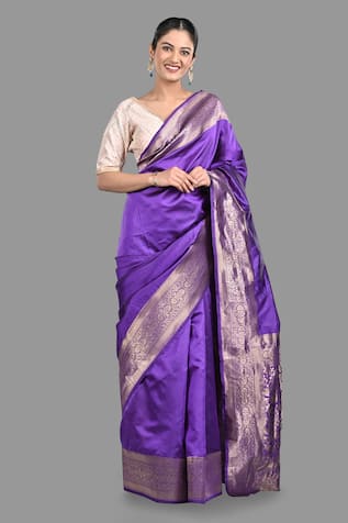 Zal From Benaras Pure Silk Handloom Woven Saree With Unstitched Blouse Piece 