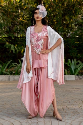 Nikita Vishakha Yoke Embroidered Kurta Dhoti Pant Set With Cape 