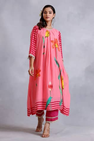 Radhika Jindal Floral Pattern Pleated Kurta Pant Set 