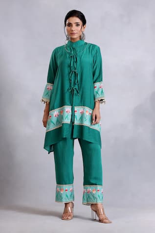 Radhika Jindal Floral Pattern Tie-Up Jacket Pant Set 