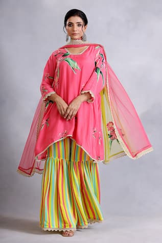 Radhika Jindal Asymmetric Short Kurta Gharara Set 