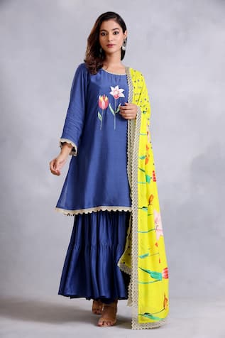 Radhika Jindal Floral Pattern Embroidered Kurta Sharara Set 