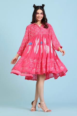 Radhika Jindal Tiered Coral Print Dress 