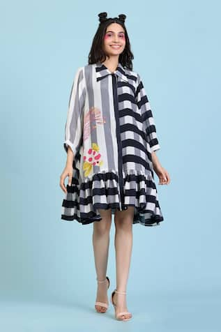 Radhika Jindal Stripe Print Tiered Dress 