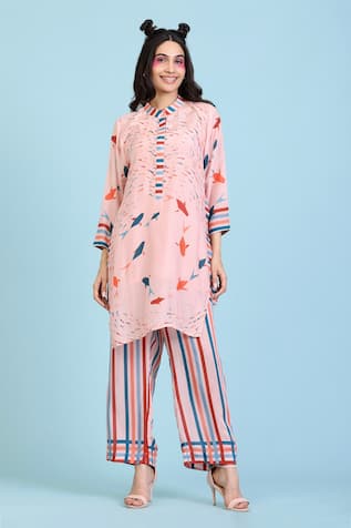 Radhika Jindal Printed Kurta Striped Pant Set 