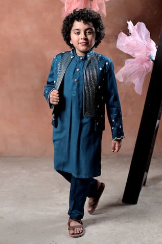 LITTLEENS Masheer Embroidered Jacket & Kurta Set 