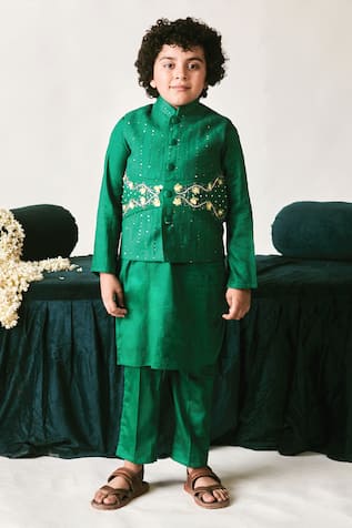 LITTLEENS Basar Sequin Embroidered Bundi & Kurta Set 