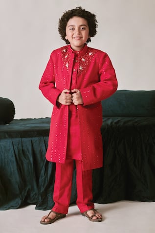 LITTLEENS Mirza Sequin Work Sherwani Set 