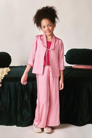 LITTLEENS Zia Pearl Embroidered Jacket & Pant Set 