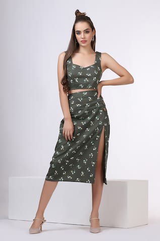 Bohobi Floral Print Top & Skirt Set 