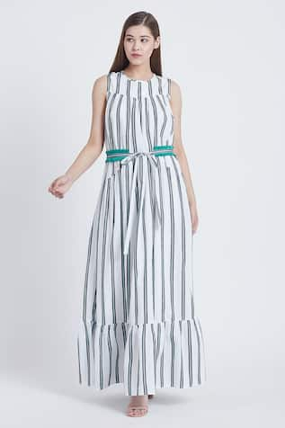 Bohobi Cotton Vacation Mode Stripe Print Dress 