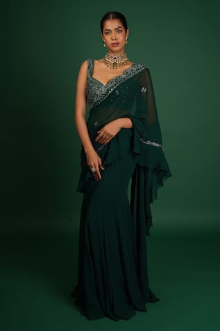 Vaishali Agarwal Pre-Draped Saree With Embroidered Blouse 