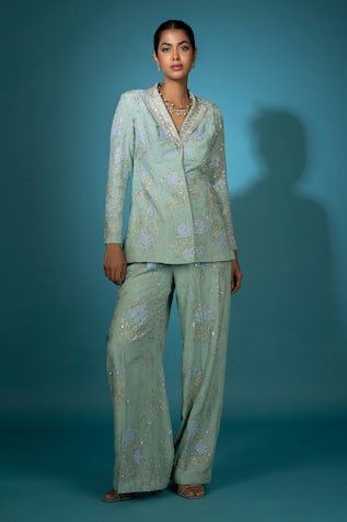 Vaishali Agarwal Floral Embroidered Blazer With Pant 