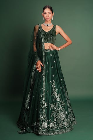 Vaishali Agarwal Flower Sequin Embroidered Lehenga Set 