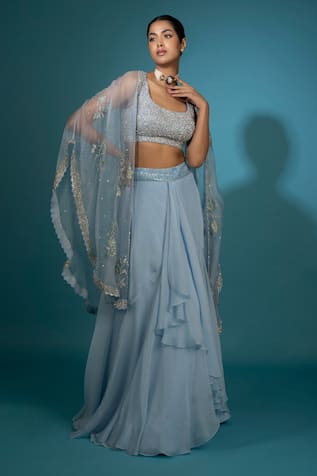 Vaishali Agarwal Draped Skirt & Embroidered Cape Set 