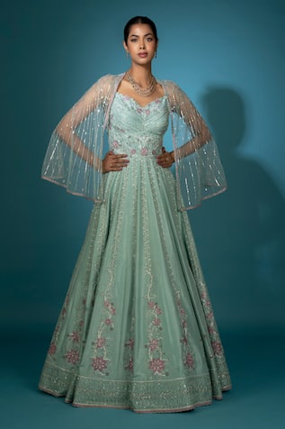 Vaishali Agarwal Sequin Embroidered Cape Jacket With Gown 