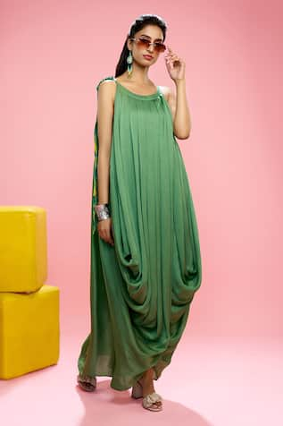 SIARRA Solid Pleated Cowl Dress 