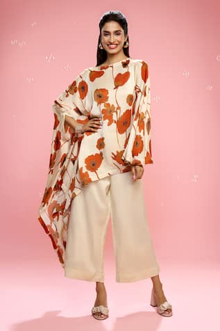 Siarra Floral Printed Draped Top & Pant Set 