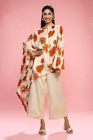 SIARRA x AZA Floral Pattern Draped Top & Pant Set