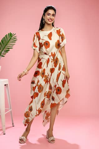 SIARRA Floral Print Round Neck Dress With Slip 