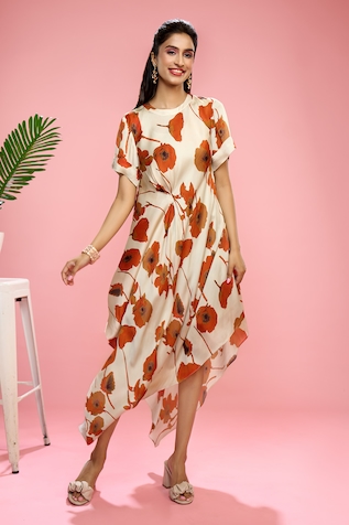 SIARRA x AZA Floral Print Round Neck Dress With Slip