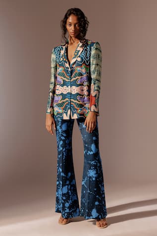 Advait Echo Abstract Print Threadwork Blazer 